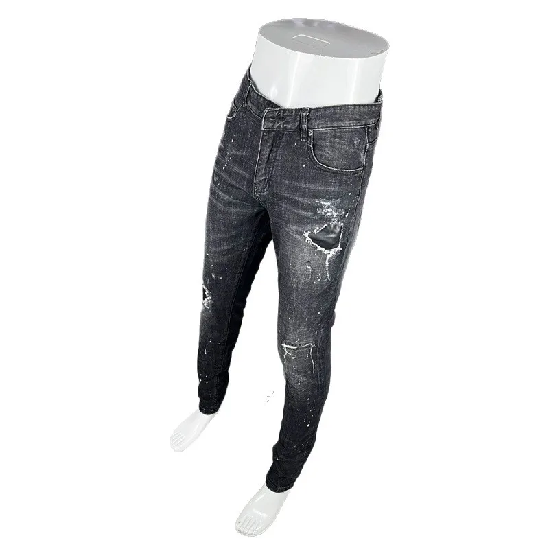 

Дизайнерские модные джинсы высокого качества, новые джинсы высокого качества с окрашенной водой, ностальгические эластичные облегающие джинсы в стиле ретро, черные, серые J