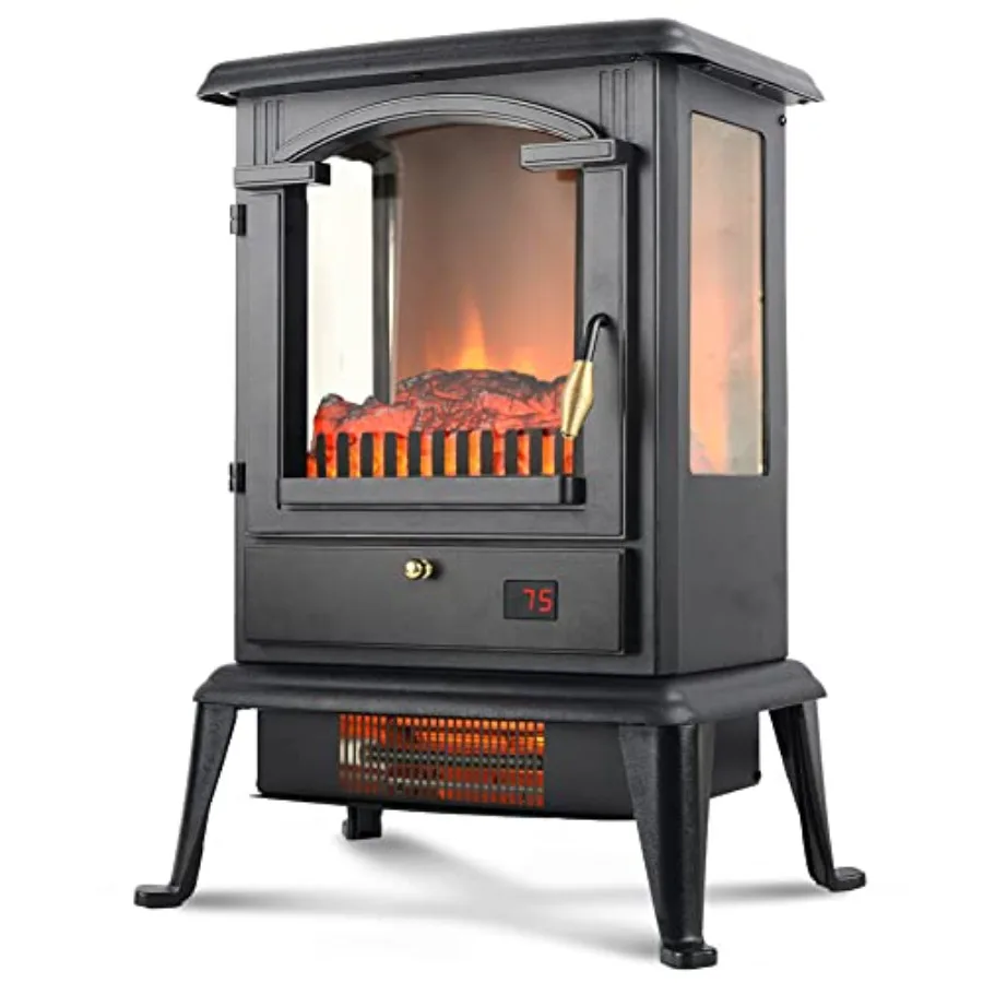 

Freestanding Portable Electric Fireplace Heater Stove with Remote Control in Black for Cozy Living Room Ambiance
