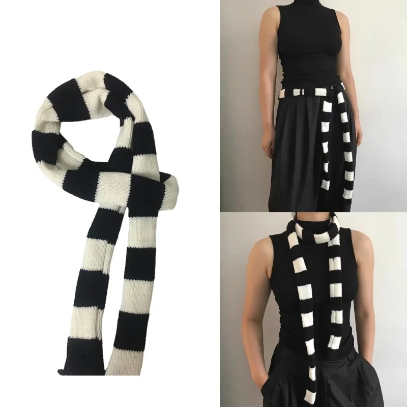 Women Skinny Scarf Thin Stripes Belt Long Tie Scarf Bag Handle Wrap Choker Subculture Scarf for Y2K