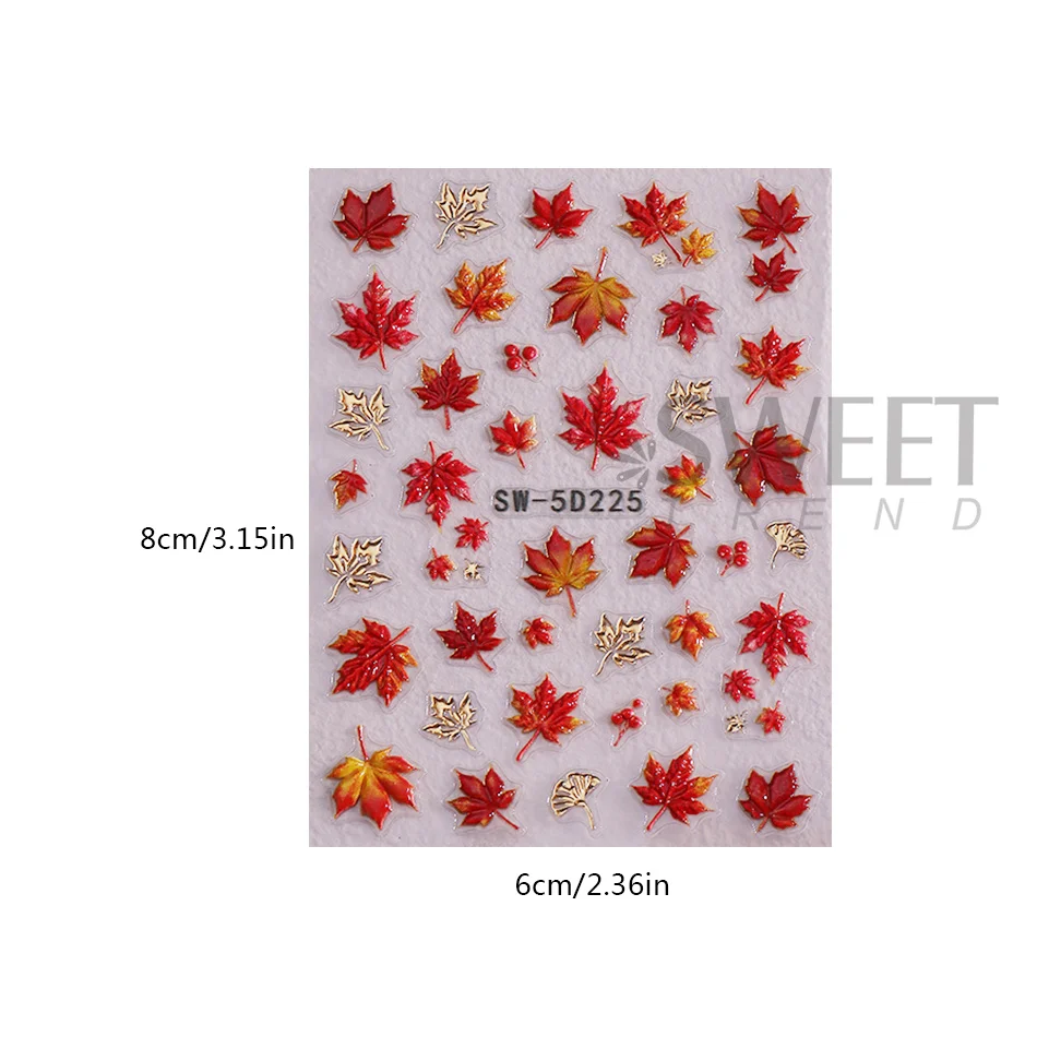 2 Stück 5D geprägte Ahornblatt-Nagelkunst-Aufkleber, herbstrotte Ahornblätter mit goldenen Adern, selbstklebende Nagelsticker, Herbst-Maniküre-Dekoration – Detail 8