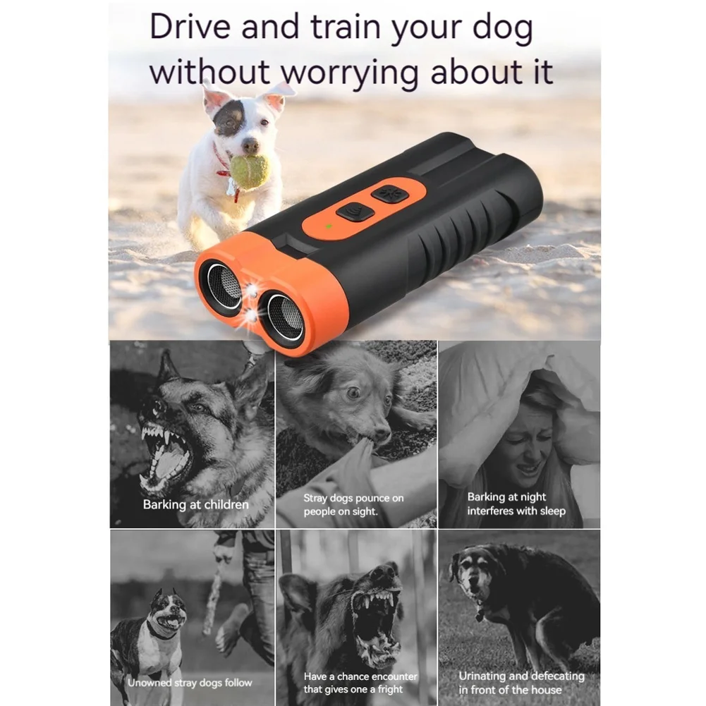 

Ultrasonic Dog Repeller Rechargeable Anti Barking Device with LED Flashlight Dog Dog Training Device for Dogs