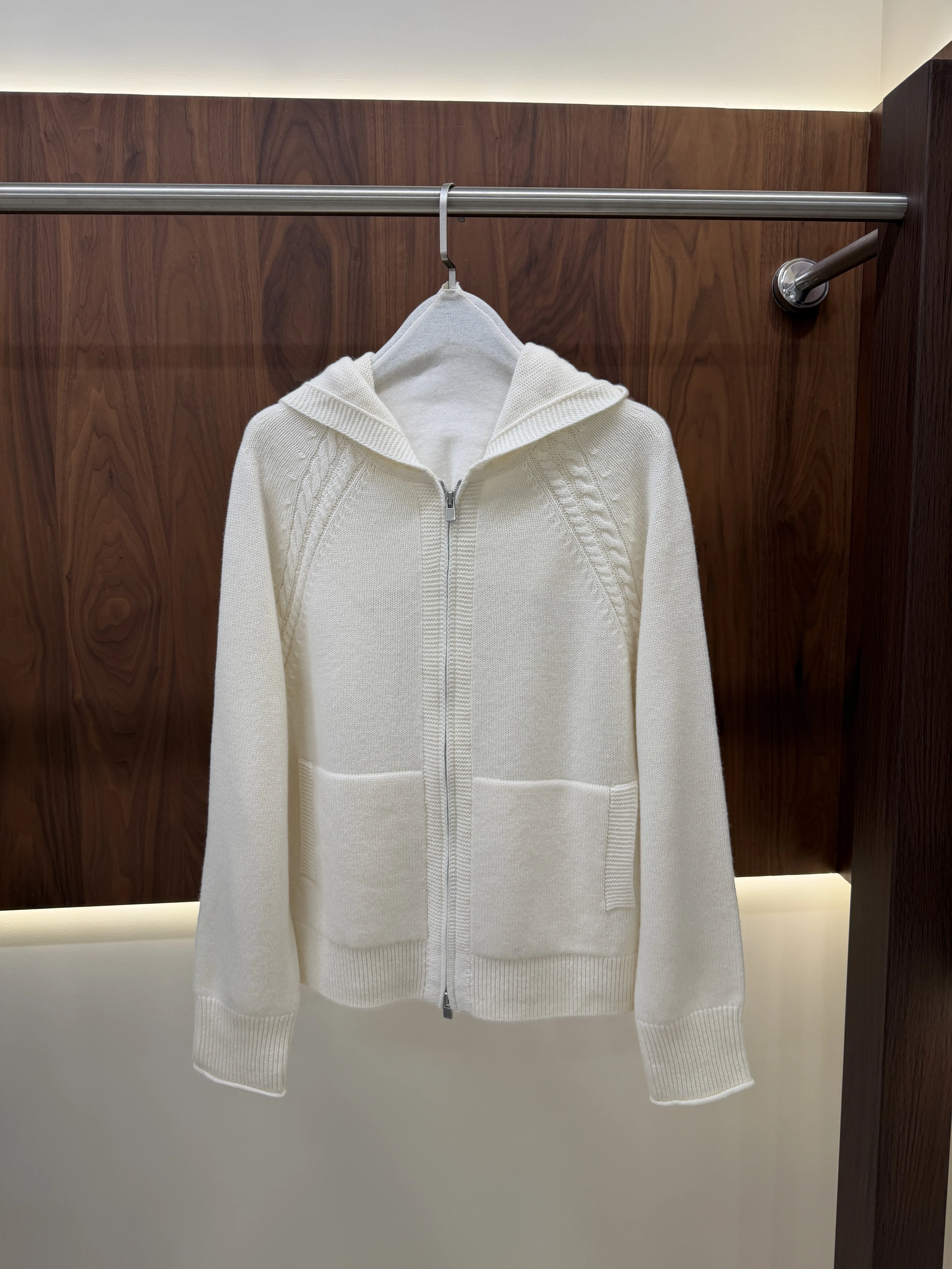 2026Women's Autumn Wool-Cashmere Knit Set: Zip-Up Hoodie and Wide-Leg Pants