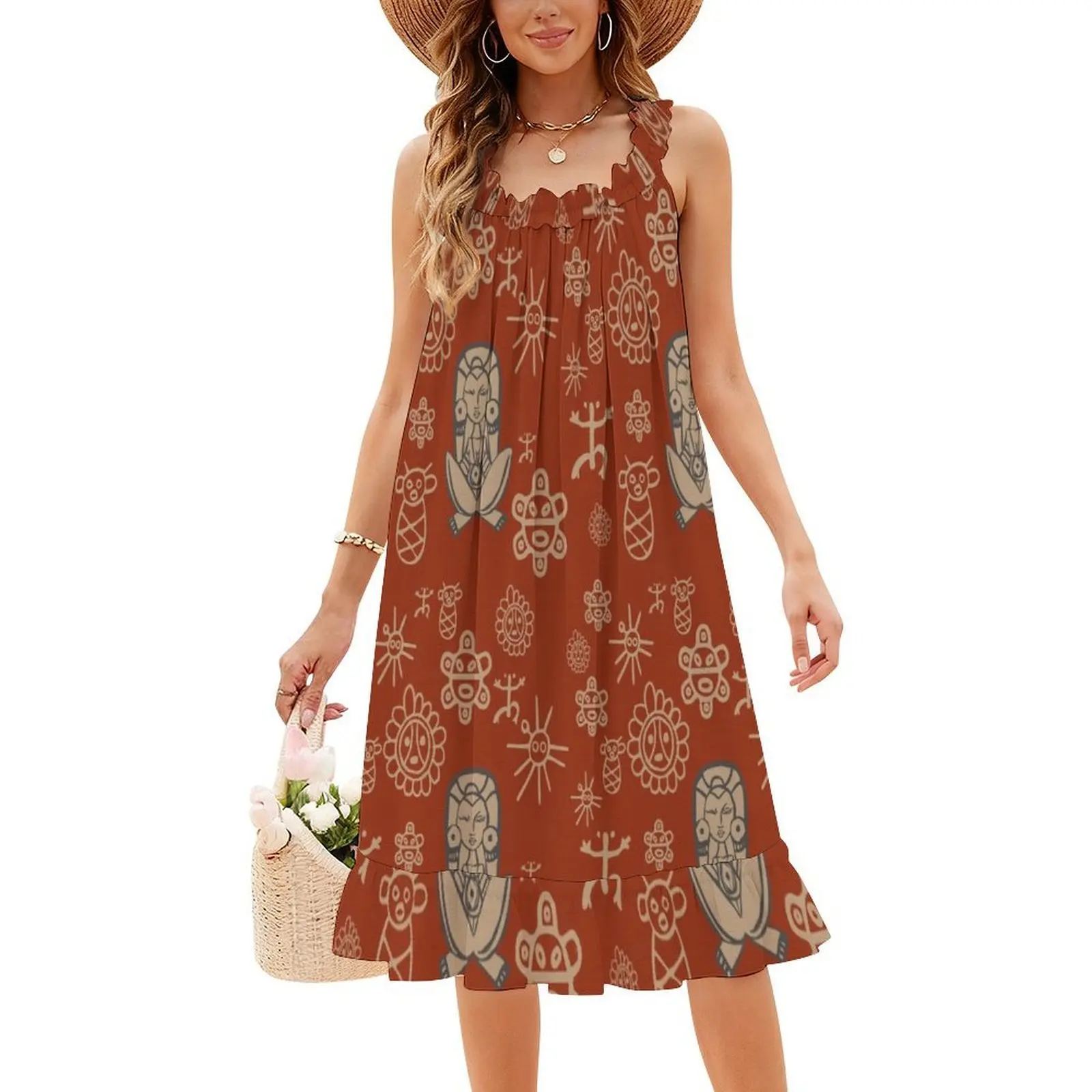 فستان Taino Tribute الكلاسيكي البوهيمي بأكمام منتفخة أو خيارات بدون أكمام للنساء فستان Taino Taino Tribe Taina Goddess Atabey #4