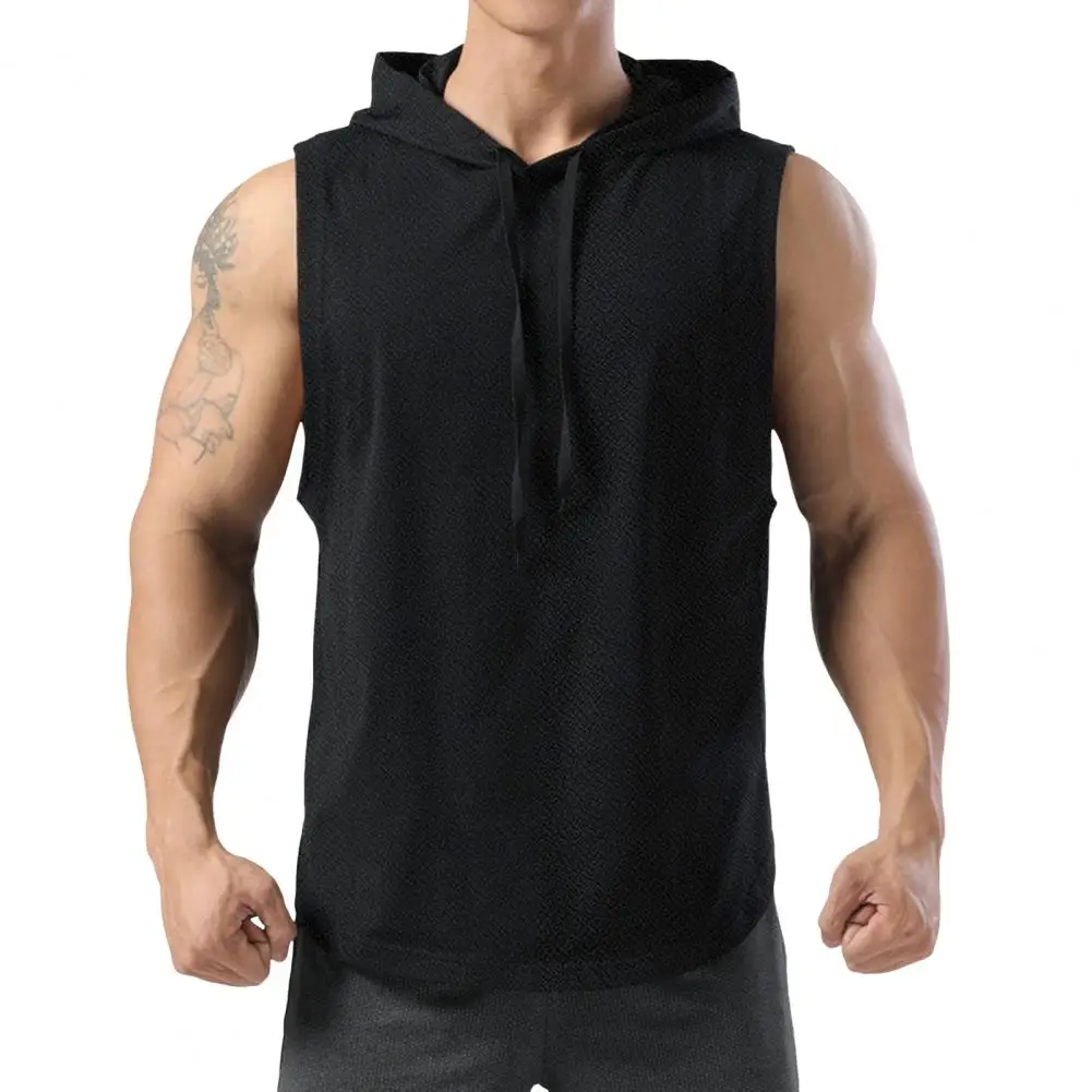 

Mens Gym Hooded Tank Top Drawstring Sleeveless Loose Sport Tank Top Mid Length Workout Top Gym Sport Jogging Clothes