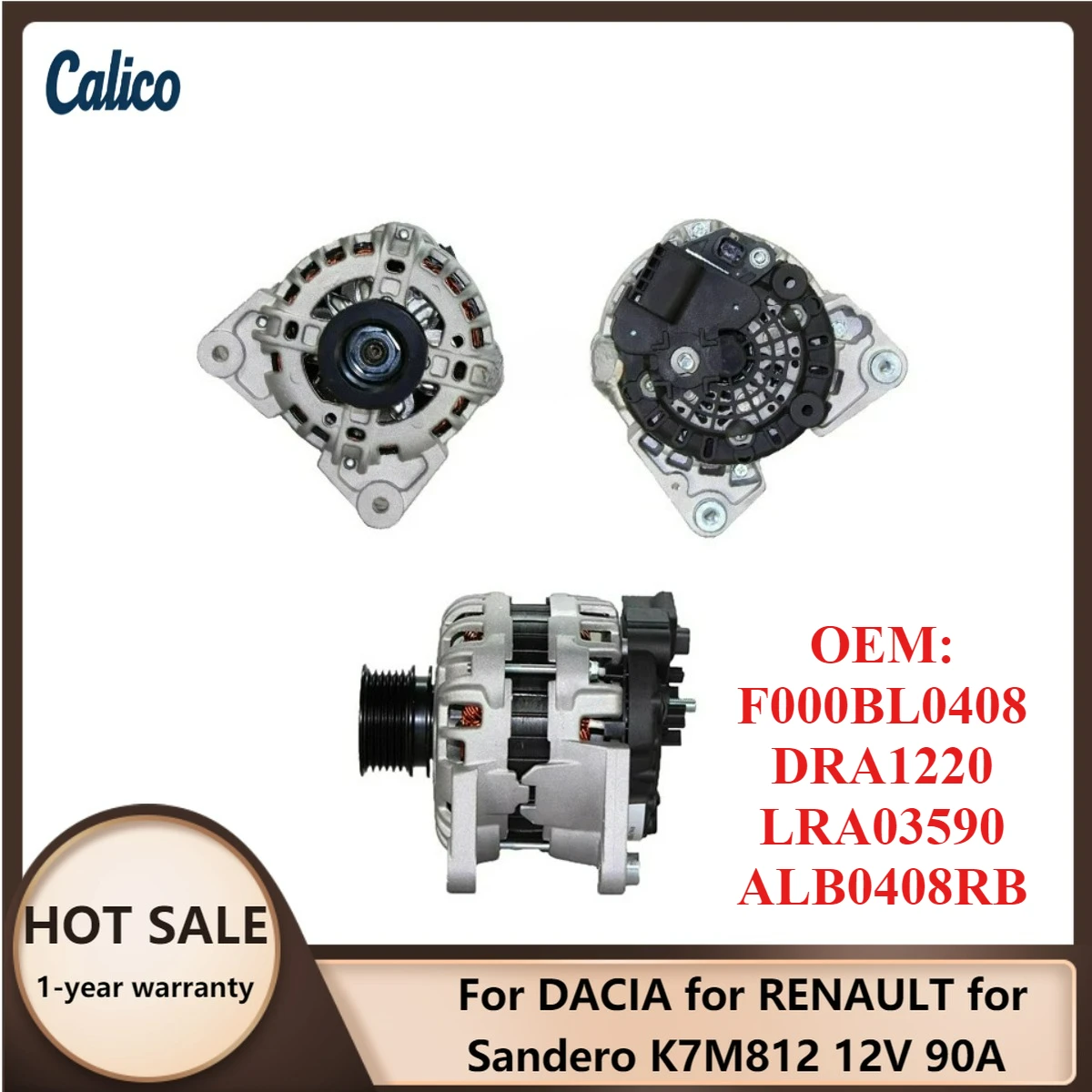 

Premium Grade Suitable for DACIA for RENAULT for Sandero K7M812 12V 90A Alternator F000BL0408 DRA1220 LRA03590 ALB0408RB