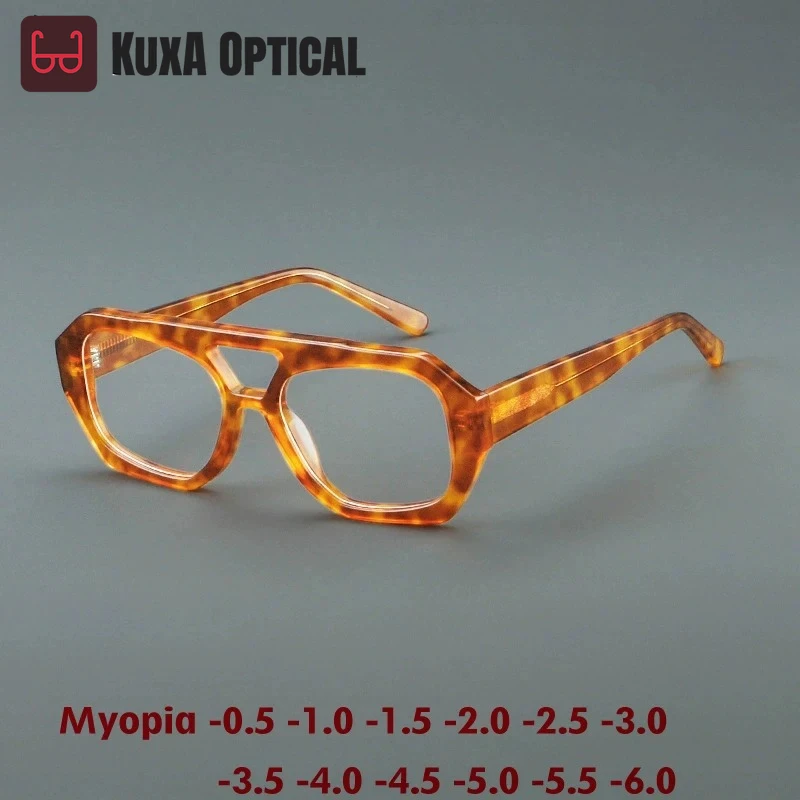 

KUXA классические мужские очки высокого качества из ацетата в большой оправе для близорукости женские очки по индивидуальному заказу по рецепту от -0,50 до -6,0 -0,50 до -6,0