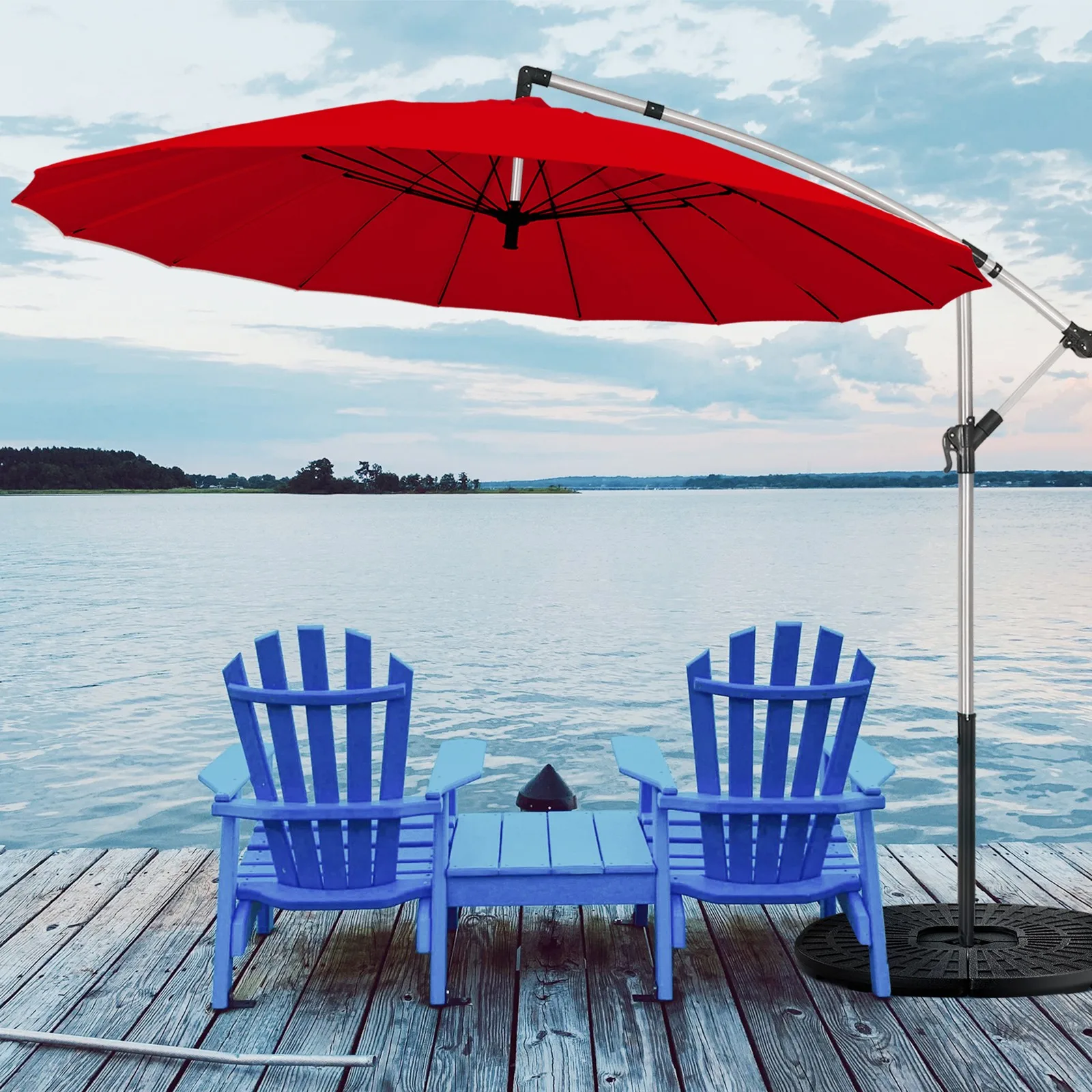

10FT Patio Offset Hanging Umbrella Cantilever Umbrella w/ Tilt Adjustment