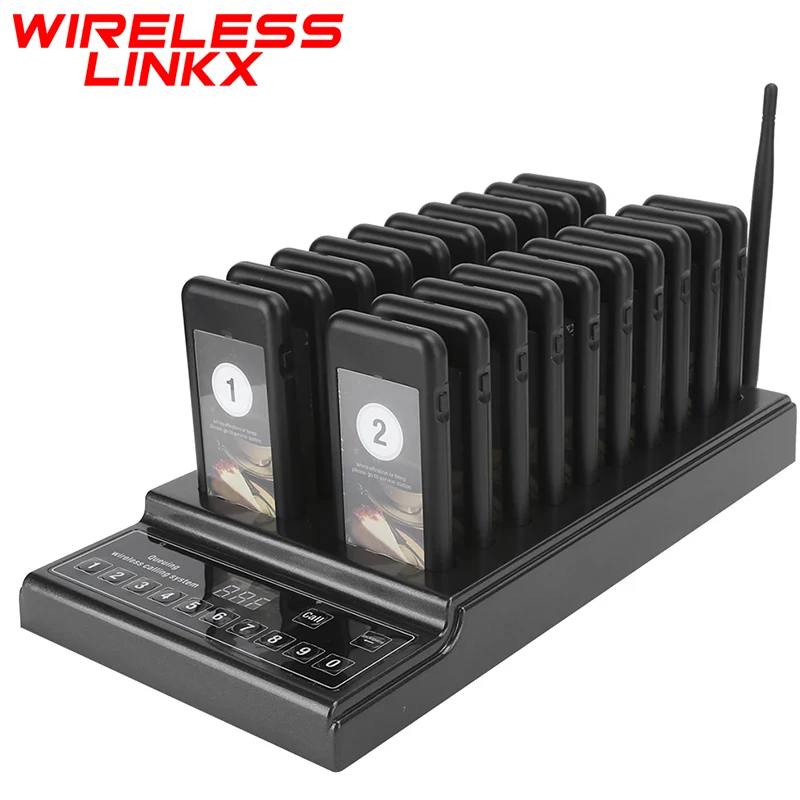 Wireless Restaurant Pager System High Quality Guest Paging System 20 Pagers Service Calling System for Cafe Bakery Food Truck