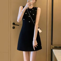 Women's Bodycon Dresses Summer Fashion Trend Heart Beading Casual Round Neck Sleeveless Tank Slim Fit Sexy Party Club Mini Dress