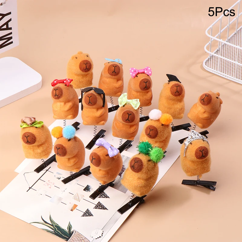 5Pcs Funny 3D Capybara Hair Clips Fashion Cartoon Plush Hairpin Duckbill Clip For Festival Party Hair Accessories