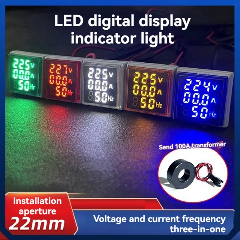 LED Digital Voltmeter Ammeter Hertz Meter AC6-500V Signal Lights Voltage Current Frequency Meter Indicator Tester