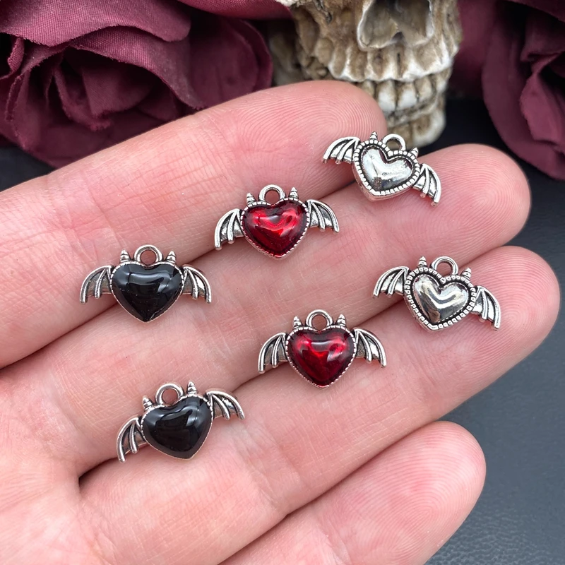 10pcs 18*11mm Gothic  Devil's Wings  Charms Enamel Demon Heart  Charms Pendant For Jewelry Making DIY Jewelry Findings