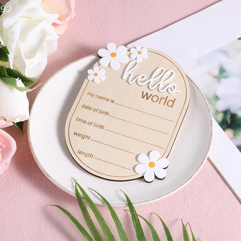 Baby Announcement Sign, 5.91x4.13 Inch Wooden Newborn Announcement Sign Hello World Newborn Sign