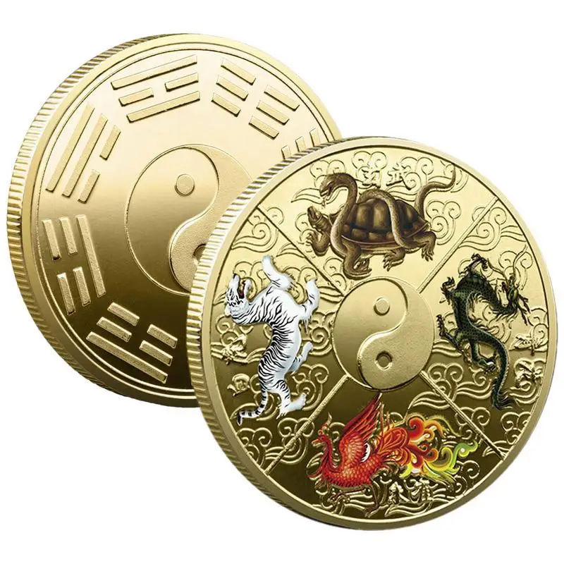 Feng Shui Coin Four Great Divine Beasts Tai Chi Coin Lottery Tickets Scratcher Tool Ancient I Ching Coin For Birthday Christmas