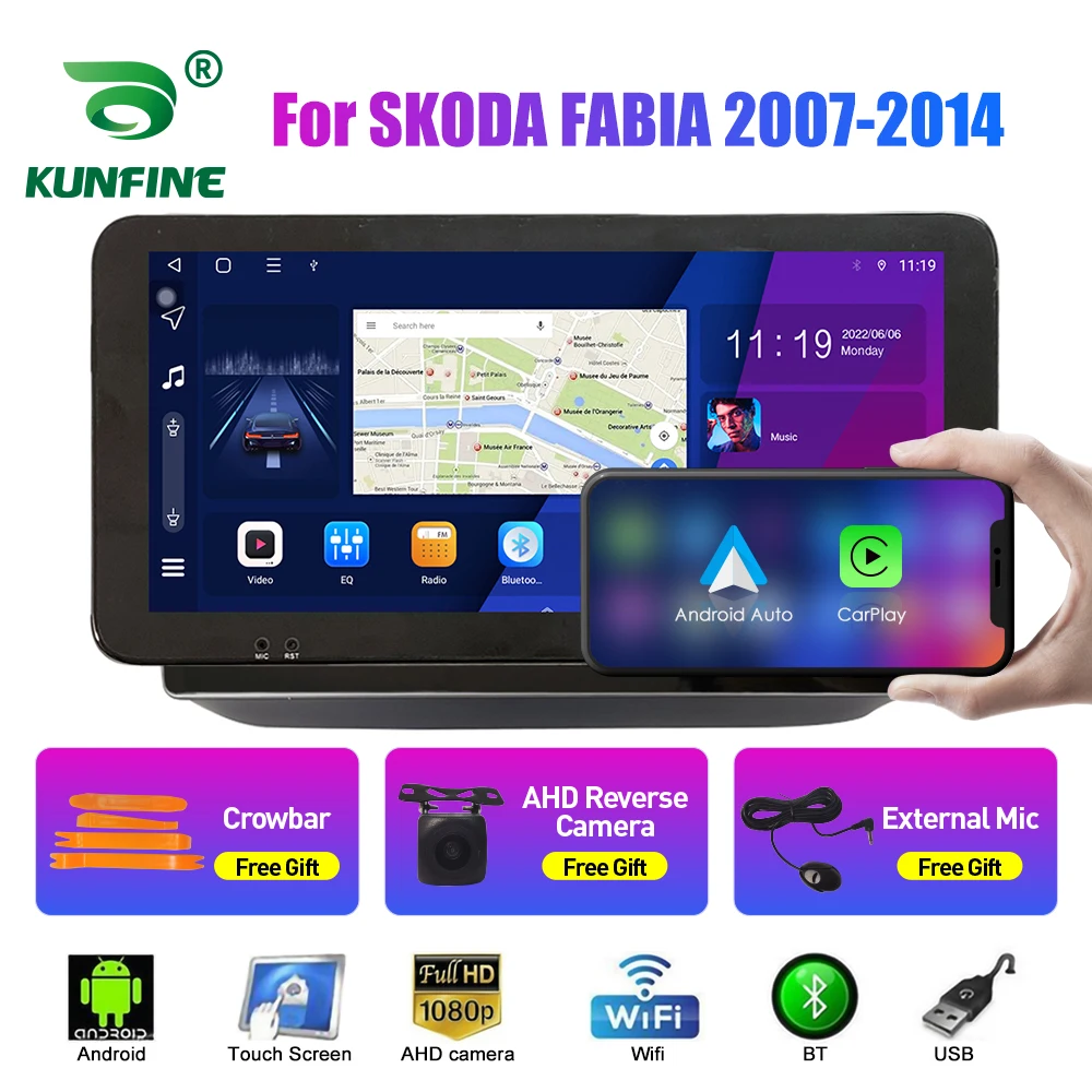 

10,33-дюймовый автомобильный радиоприемник для SKODA FABIA 2007-2014 2Din Android, восьмиядерный автомобильный стерео DVD, GPS-навигатор, плеер QLED, экран Carplay