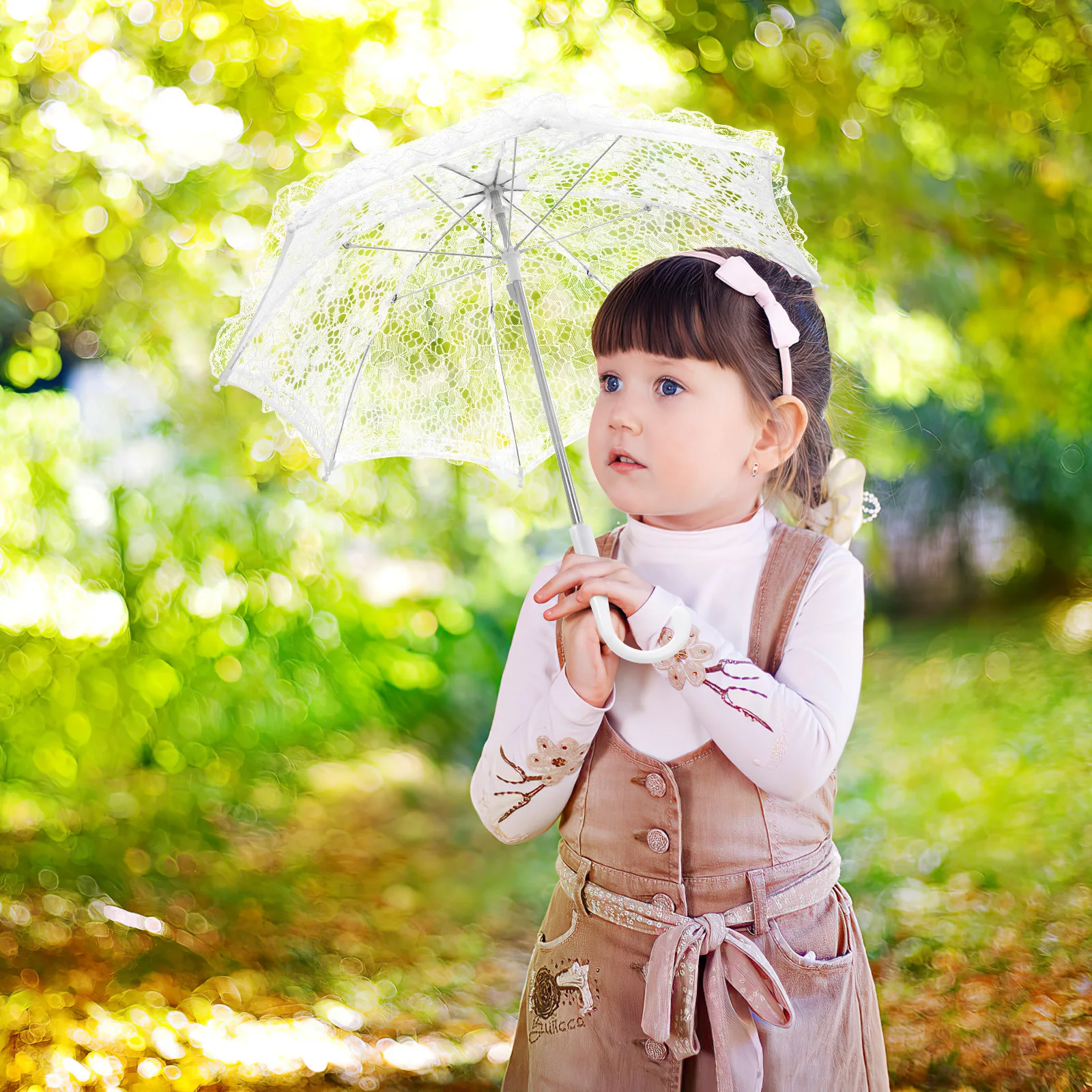 

White Lace Parasol Umbrella for Bride Wedding Party Tea Event Photo Prop Lightweight Decorative Festival Umbrella for Girls