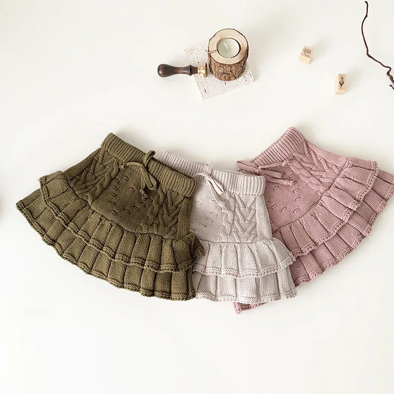 Autumn Spring 0-4Yrs Kids Knitting Solid Color Shorts Children Pants Baby Girl Knitting Short Skirt