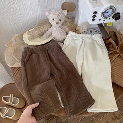 Children'S Plush Pants Winter New Girl's Wheat Ear Embossed Thickened Wide Leg Pants Loose Pants Fashion Warm Cotton Trousers