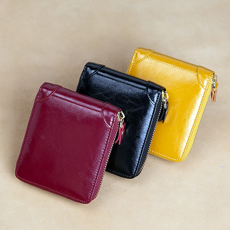 

New Women's Luxury Leather Wallet Zipper Short Style Card Holder Solid Color Coin Purses Mini Clutch Bag Money Clip Men Gift