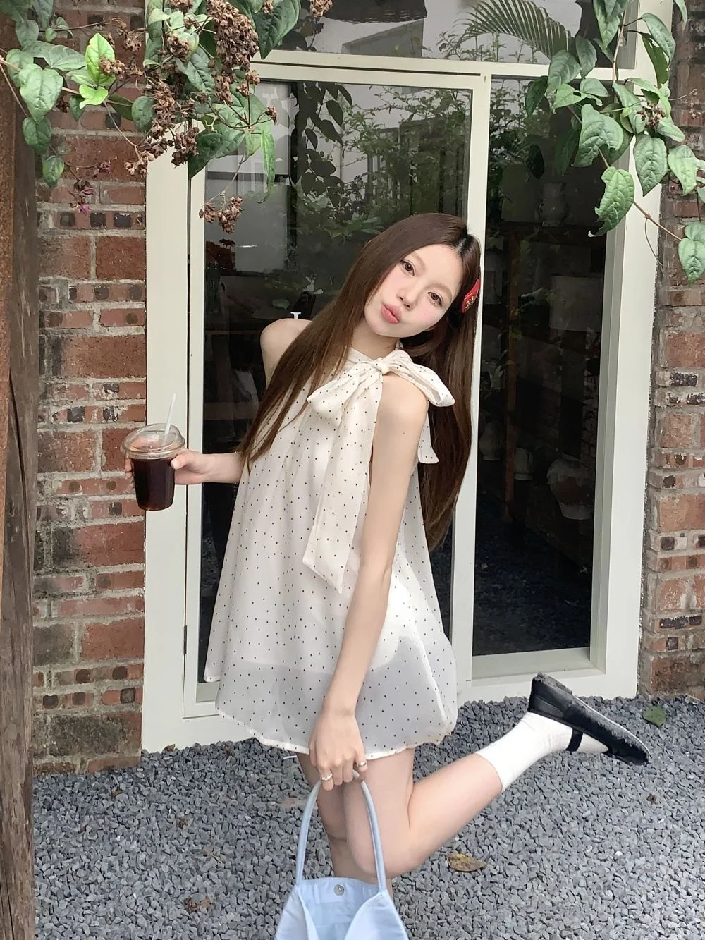 

Chic Knot Tie Neck Vest Women's Summer Sweet Style Polka Dot Outerwear Top Commute Style Single Piece Regular Length