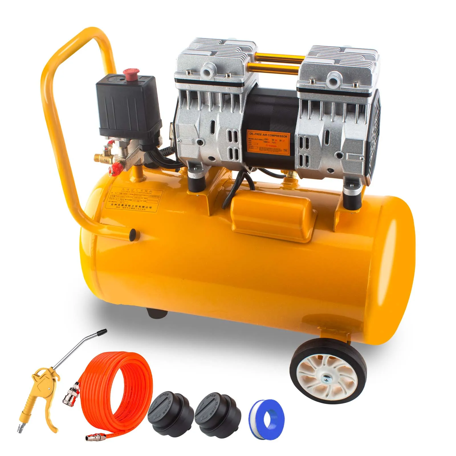 

30L Oil-Free Air Compressor Machine with Copper Motor 1600W 140 L/min 0.7 MPa Adjustable Pressure Portable Silent Pump