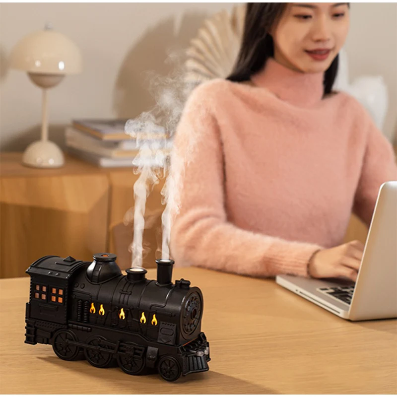 蒸気機関車型エッセンシャルオイルアロマディフューザー加湿器-2色led-デュアルミストモード-クリスマス機関車加湿器-リモコン付き