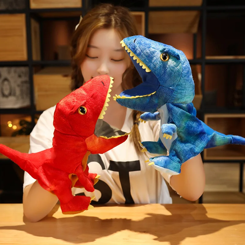 35cm Five Colors Dinosaur Plush Puppet Tyrannosaurus Triceratops Cartoon Animal Plushie Interactive Tell Story Small Prop Gift