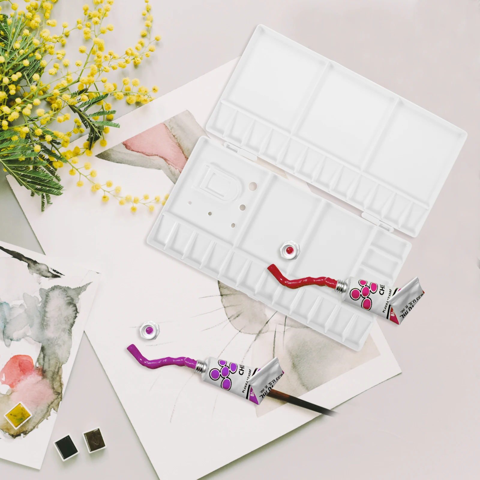 

28 Small 5 Big Compartments Foldable Paint Tray Plastic Painting Palette For Artists Students Travel Art Pallet Box Storage