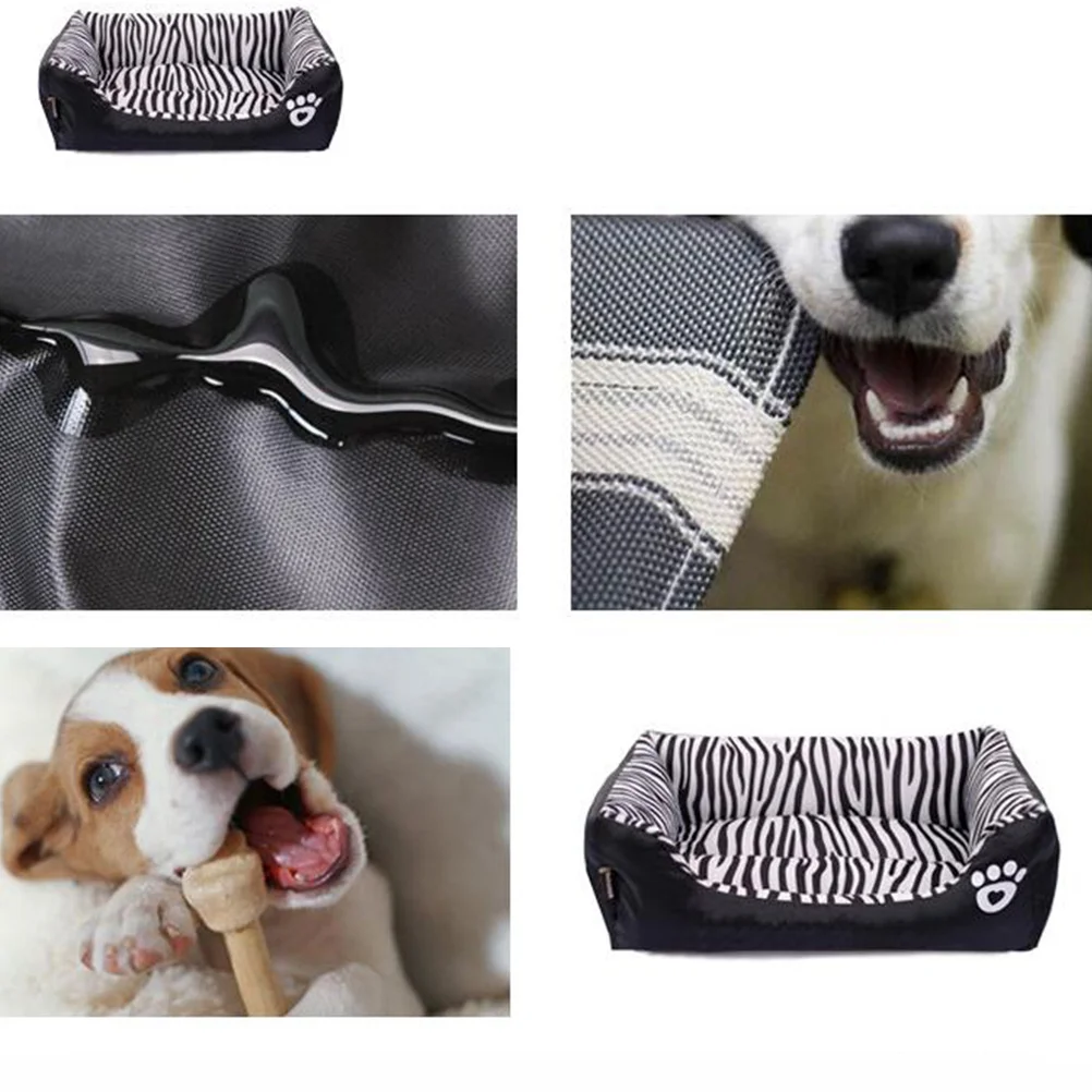 

Zebra Pattern Pet Bed Autumn Winter Warm Fabric Waterproof Dog Cat Cushion Size S Comfortable Mat