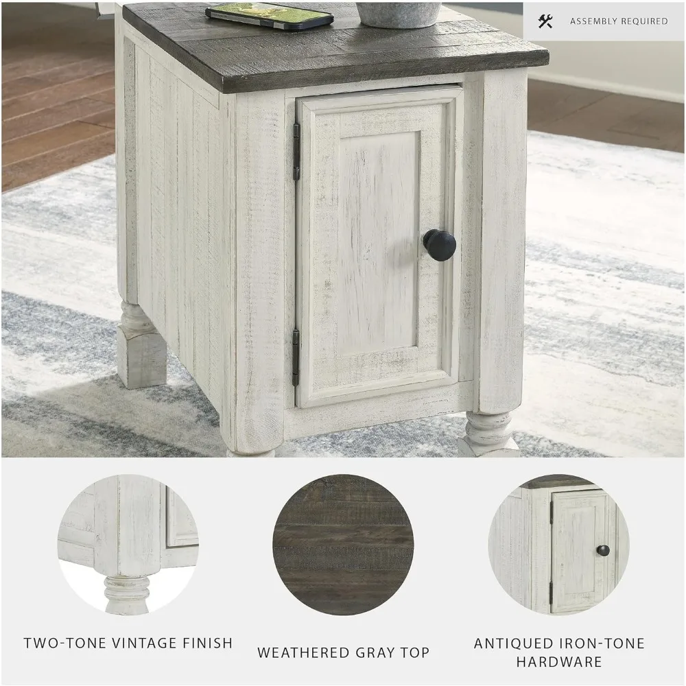 طاولة جانبية لكرسي الريف على الطراز الفرنسي من أشلي هافالانس باللون الأبيض والرمادي