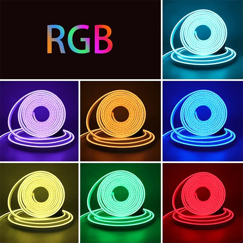 أضواء شريط LED نيون RGB، أضواء حبل نيون LED مع جهاز تحكم عن بعد للتطبيق، مزامنة الموسيقى، تصميم أضواء مرنة يمكنك صنعها بنفسك لغرفة النوم
