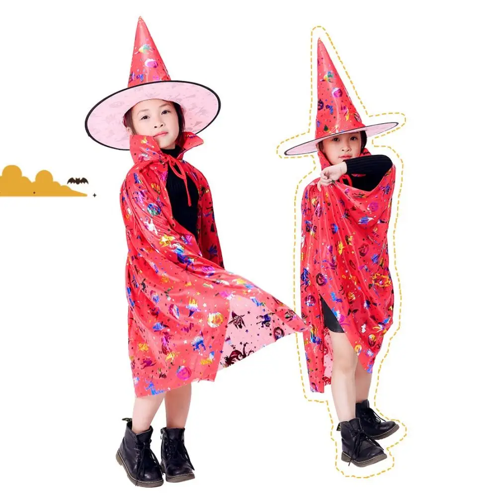 Gothic Stern Hexenumhang Umhang mit Hut Pailletten Mehrfarbig Halloween Kleidung Umhang Sets mit Zauberer Hut Hexenumhang Umhang Robe Jungen