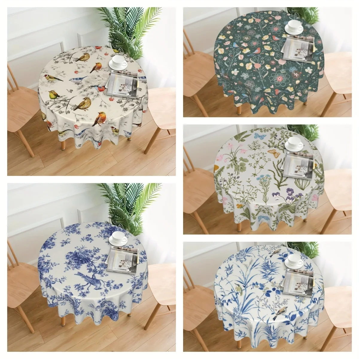 Colorful Bird Tablecloths, Bohemian Round Table Cover, Stain Resistant And Waterproof, Wrinkle Resistant Tablecloth, Gift, Holid