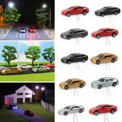 10Pcs/Bag 1:75/100/150/200 N Scale Model Cars Train Scenery Lighted Cars Sandbox Simulation Vehicle with Lights Building Layout