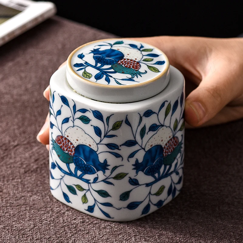 

Retro Ceramic Tea Canister Living Room Desktop Flower Pattern Flowers Teas Organizer Creative Dried Fruit Jar Home Decoration