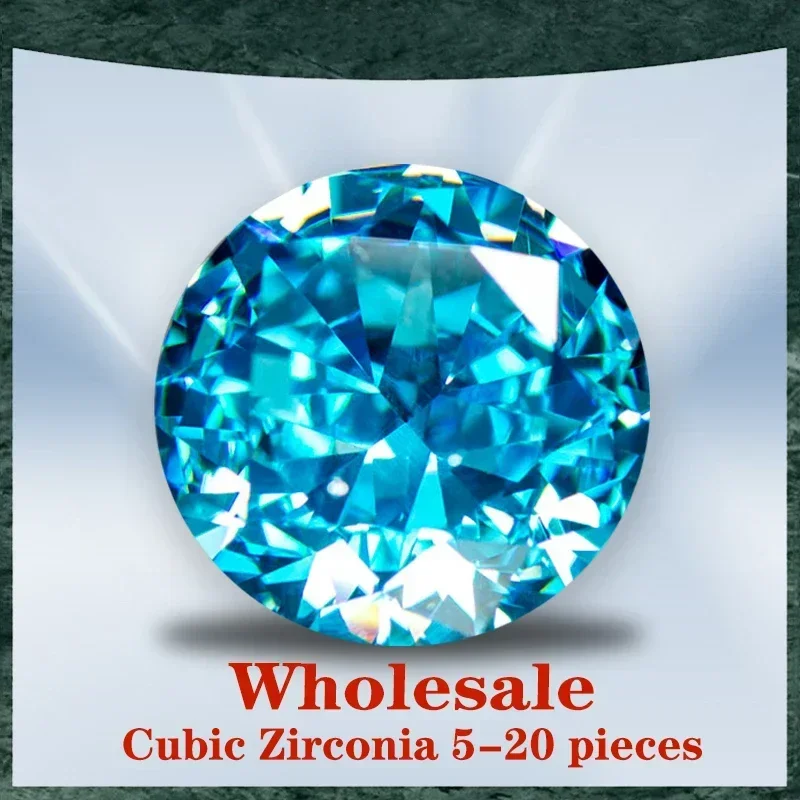 

Q-кубический цирконий, оптовая продажа, без сертификата, измельченный лед, круглая форма, светлый аквамарин, подвески, бусины для изготовления ювелирных изделий