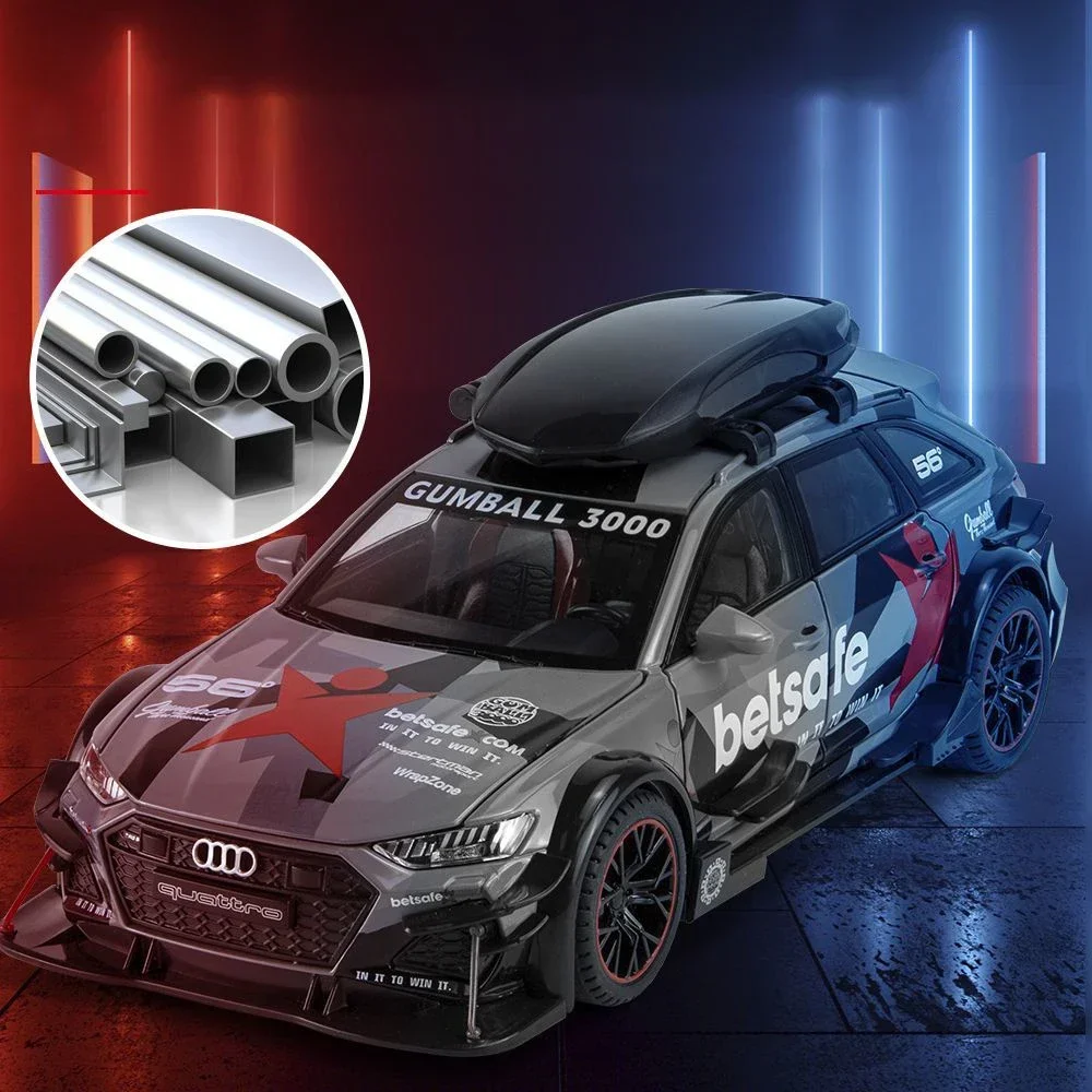 รถดัดแปลง1:24 Audi RS6 DTM รถของเล่นโลหะพวงมาลัยโมเดลเสียงและไฟของเล่นเด็กของสะสมของขวัญวันเกิด