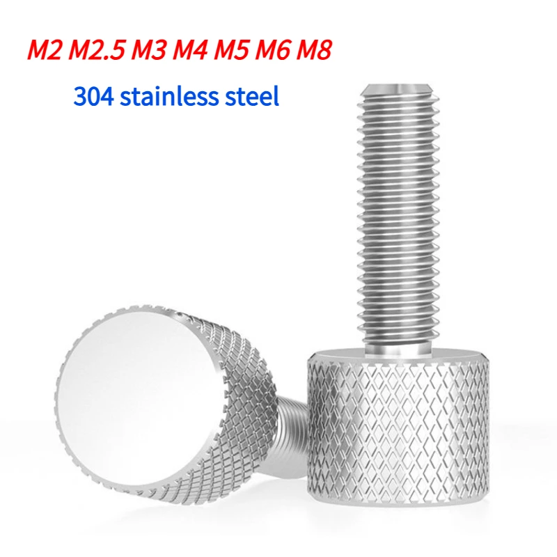 304 Stainless Steel Mesh Pattern Knurled Thumb Screws M2 M2.5 M3 M4 M5 M6 M8 Flat Head Tighten Bolt Round Adjustment Hand Screw