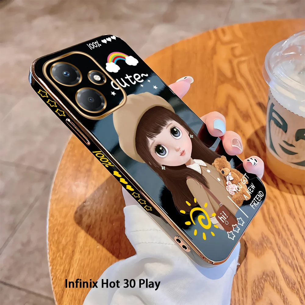 

For Infinix Hot 30 Play 30i Note 30 4G 5G Note30 Pro Luxury Case Cartoon Girls Plating Soft TPU Cover Shockproof Cases