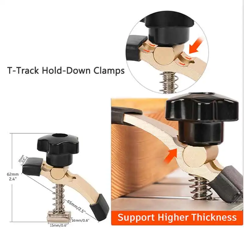 2Pcs Quick Acting T-Track Hold Down Clamp with Aluminum Alloy T Silder for Woodworking Routers Clamps Drill Presses CNC 3018
