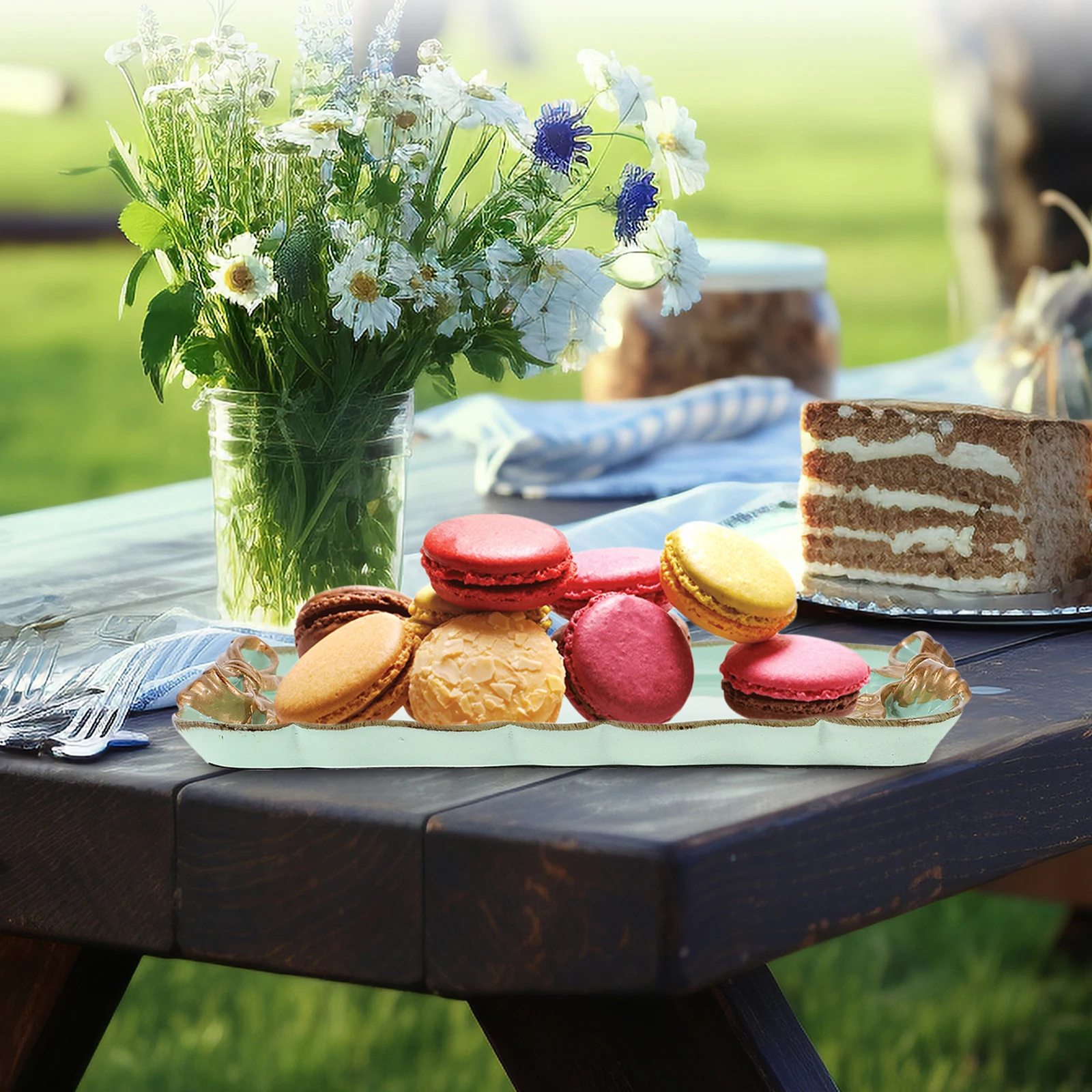 

Fruit Serving Plate Resin Rectangular Vintage Bowknot Design Multipurpose Tray Decorative Tableware Tray for Home Office Parties