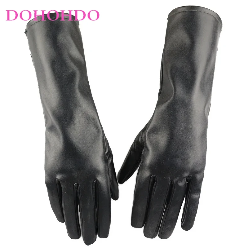 

Extended Female Leather Gloves Touch Screen PU In Autumn Winter Long Driving Warm Motorcycle Gloves Cold Black Leather Gloves