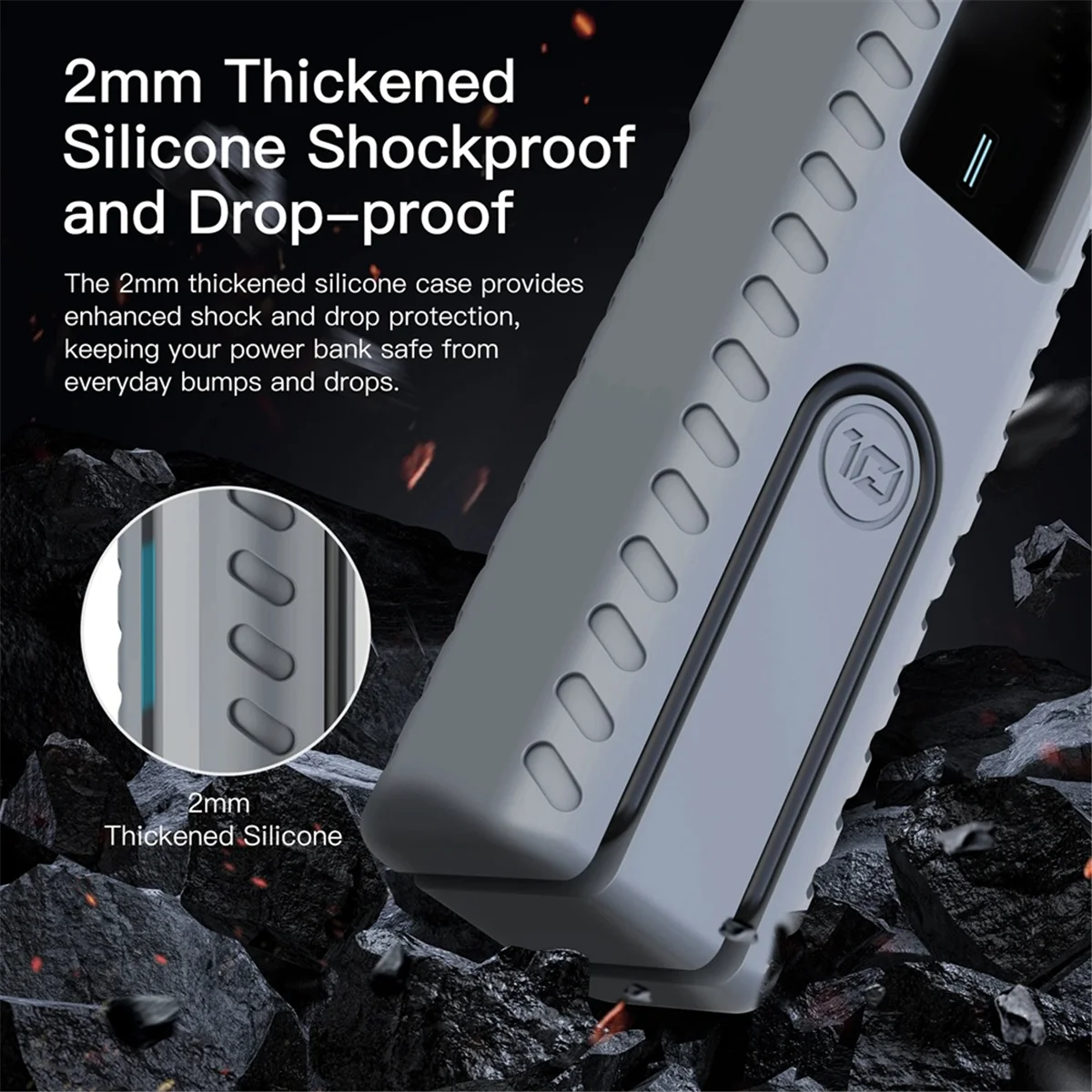 حافظة من السيليكون RISE لهاتف CUKTECH 10 Power Bank مع غطاء حماية للسفر ومضاد للصدمات ومضاد للانزلاق باللون الأسود