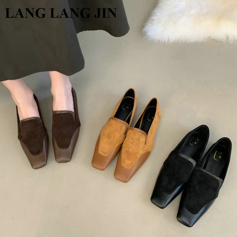 2024 Mode Vierkante Neus Flats Ballet Schoenen Vrouw Herfst Winter Mary Jane Schoenen Dames Elegante Loafers Casual Mocassins Ballerina