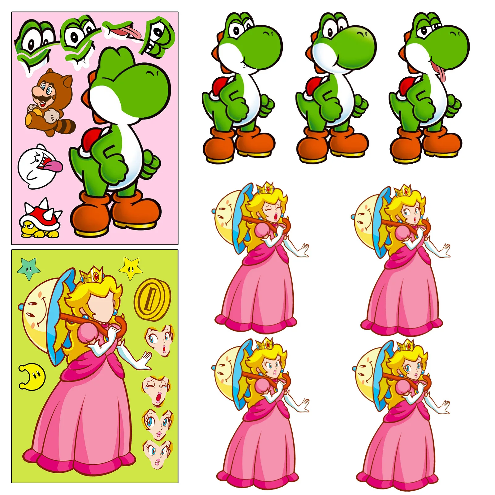 6pcs/set Super Mario Cartoon Sticker Toy Face Change Diy Puzzle Sticker Mario Action Figure Anime Peripheral Children\'s Toy Gift