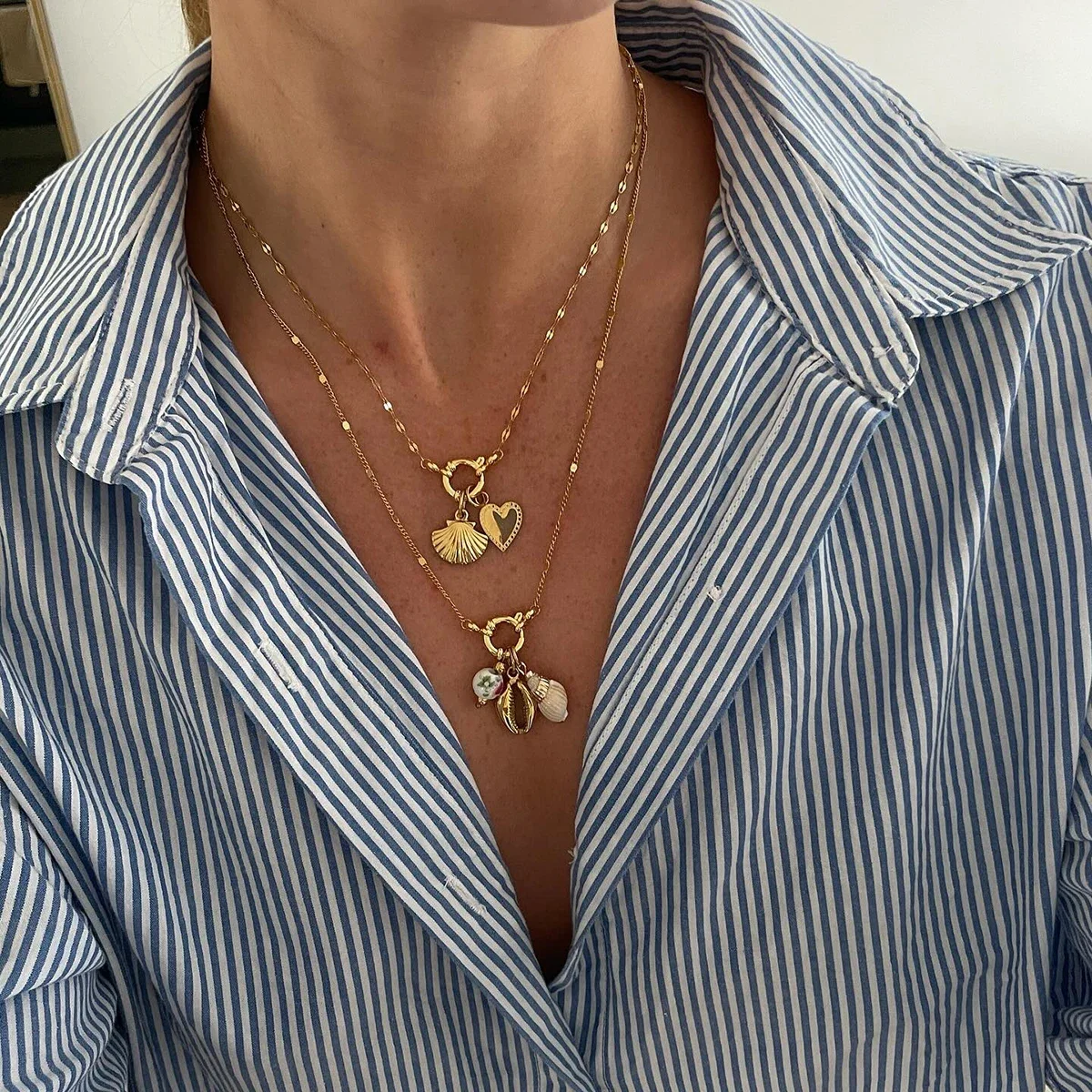 Zora Classic 18K Gold Plated Stainless Steel Basic Chain Necklace Round Sailor Buckle DIY Necklace Can be Worn Individually