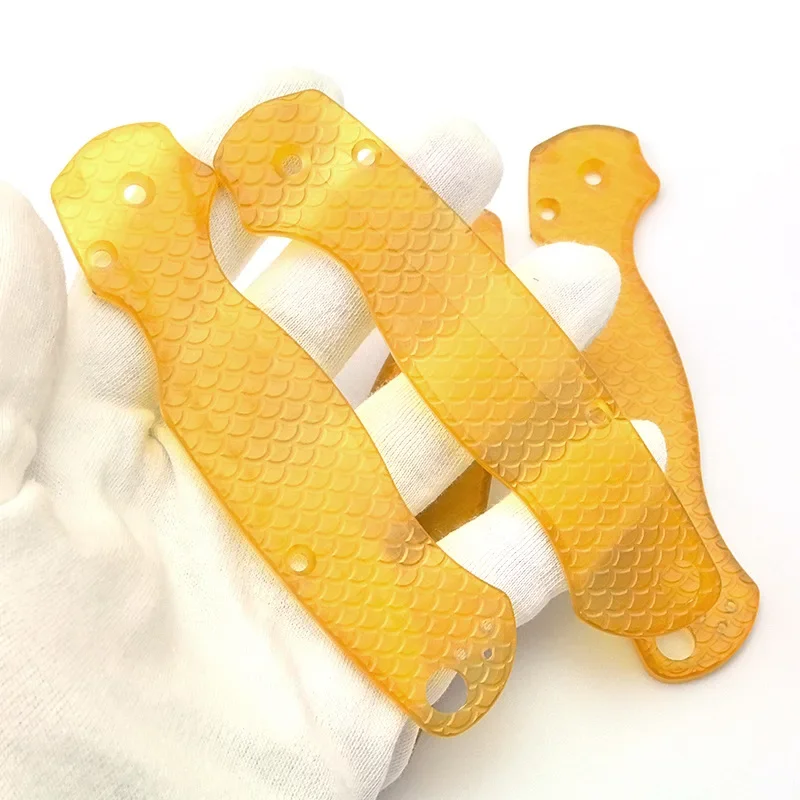 1 pair of PEI handle patches (transparent fish scale pattern) - suitable for Sp C81 quasi military 2 folding knives