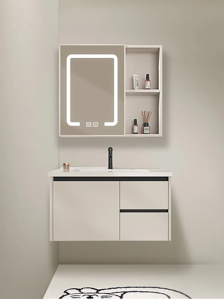 

Space aluminum bathroom bathroom cabinet integrated ceramic basin sink smart mirror cabinet