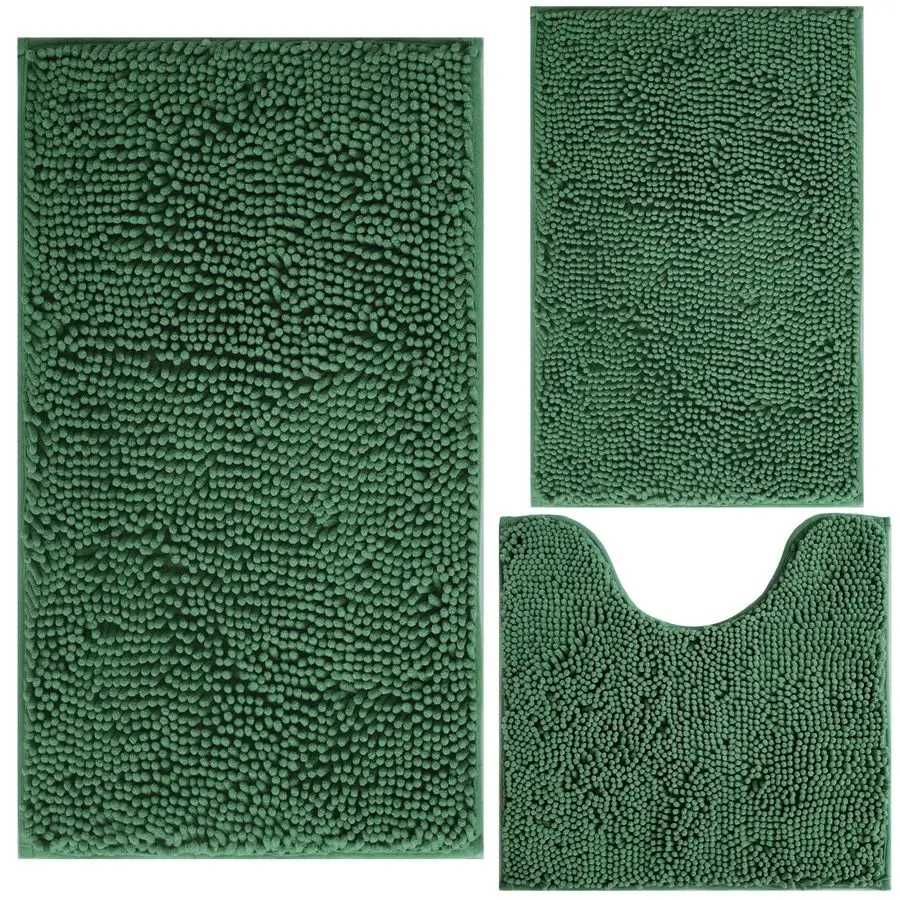 

Bathroom Rug Chenille 3Piece Extra Soft and Absorbent Shag Bath Mat Set, Machine Wash Bathroom Rug Set, Strong PVC NonSlip Under