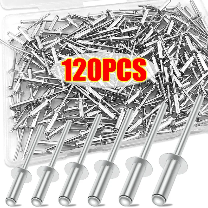 120Pcs Large Flange Aluminum Blind Rivet Assortment Kit Pop Rivets Open End Duct Boat Rivet Home Hardware Decorating Fastener